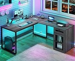 L Shaped Desk With Power Outlets &amp; Led Lights, Reversible Computer Desk ... - $354.99