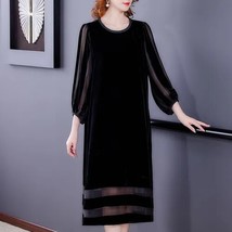 Female Black Velvet Loose Maxi Dress Autumn Winter Korean Vintage  work  Dress 2 - £95.43 GBP