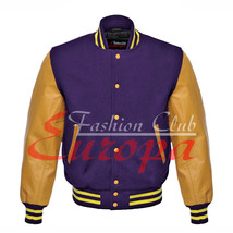 Original American Varsity Real Leather Letterman College Purple Wool Jacket - £69.29 GBP