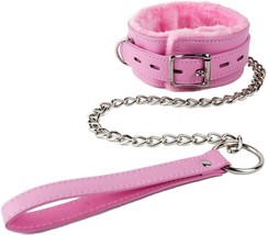 PU Leather Choker Collar for Dogs with Long Traction Chain Rugged Durable (Pink) - £14.68 GBP