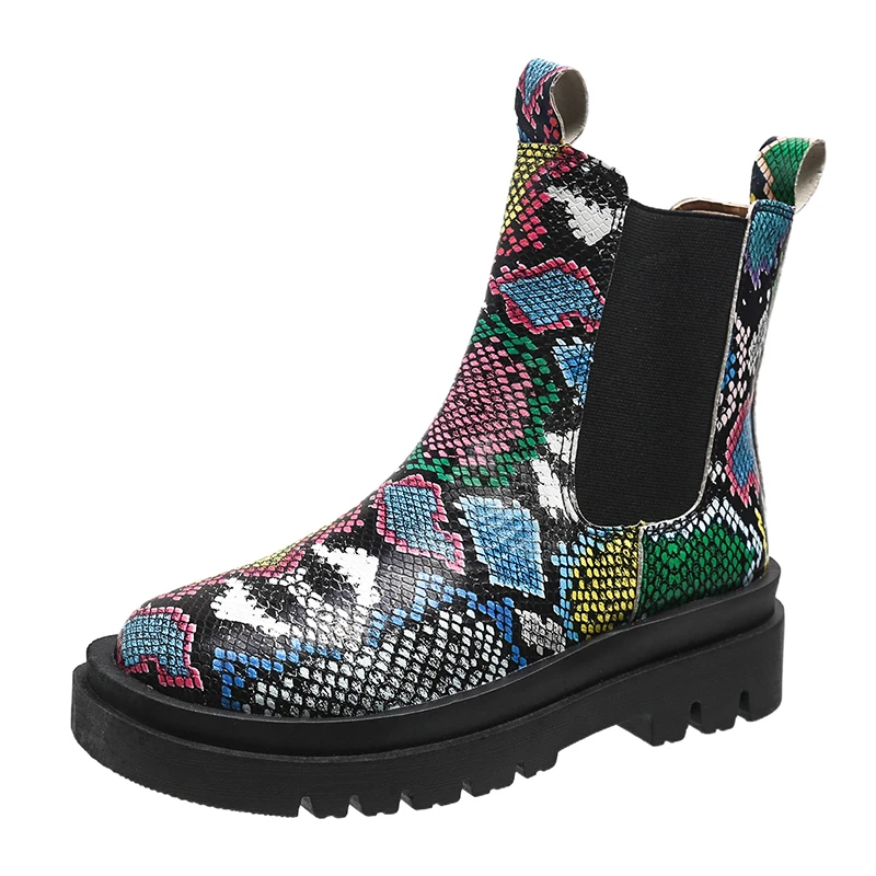  Print Chelsea Boots Women   Slip-on Platform Ankle Boots  Retro Motorcycle Boot - £190.83 GBP