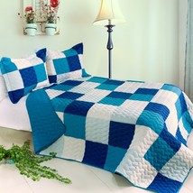 [Blue Crystal] 3PC Patchwork Quilt Set (Full/Queen Size) - £83.62 GBP