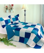 [Blue Crystal] 3PC Patchwork Quilt Set (Full/Queen Size) - £84.72 GBP