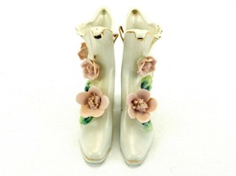 Wall Pocket Bud Vases, Pair of Ladies&#39; Boots, Bone China 3D Pink Petal F... - $48.95