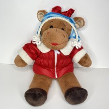 Moose Winter Jacket Plush Build A Bear Red Bow Beenie Hat BAB Stuffed An... - £15.68 GBP