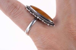 Sz10 Vintage Mexican Sterling Filigree Cats Eye Ring - £33.76 GBP