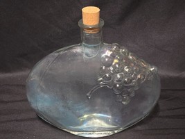 Vintage MOD DEP Light Blue Tint Glass Bottle Embossed Grapes Draped Over... - $18.79