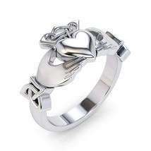 White Gold Over 925 Sterling Silver Irish Claddagh Ring Women&#39;s Jewelry Gift - £49.06 GBP