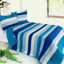 [Blue Sky] 3PC Striped Quilt Set (Full/Queen Size) - $105.99