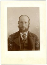 Circa 1890&#39;S Cabinet Card Handsome Man With Beard Wearing Suit Jenks Newport, VT - £8.85 GBP