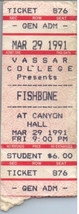 Fishbone Concierto Ticket Stub Marzo 29 1991 Vassar Uni Poughkeepsie New York - $39.58