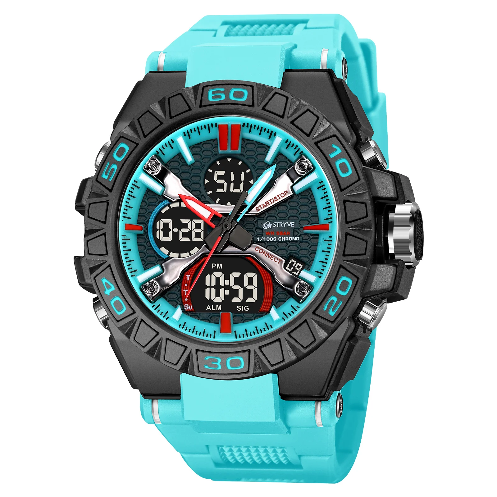 Hot sale STRYVE 8026 Men&#39;s Fashion  Watch Digital Dual Time Watch Men&#39;s LED Time - £48.61 GBP