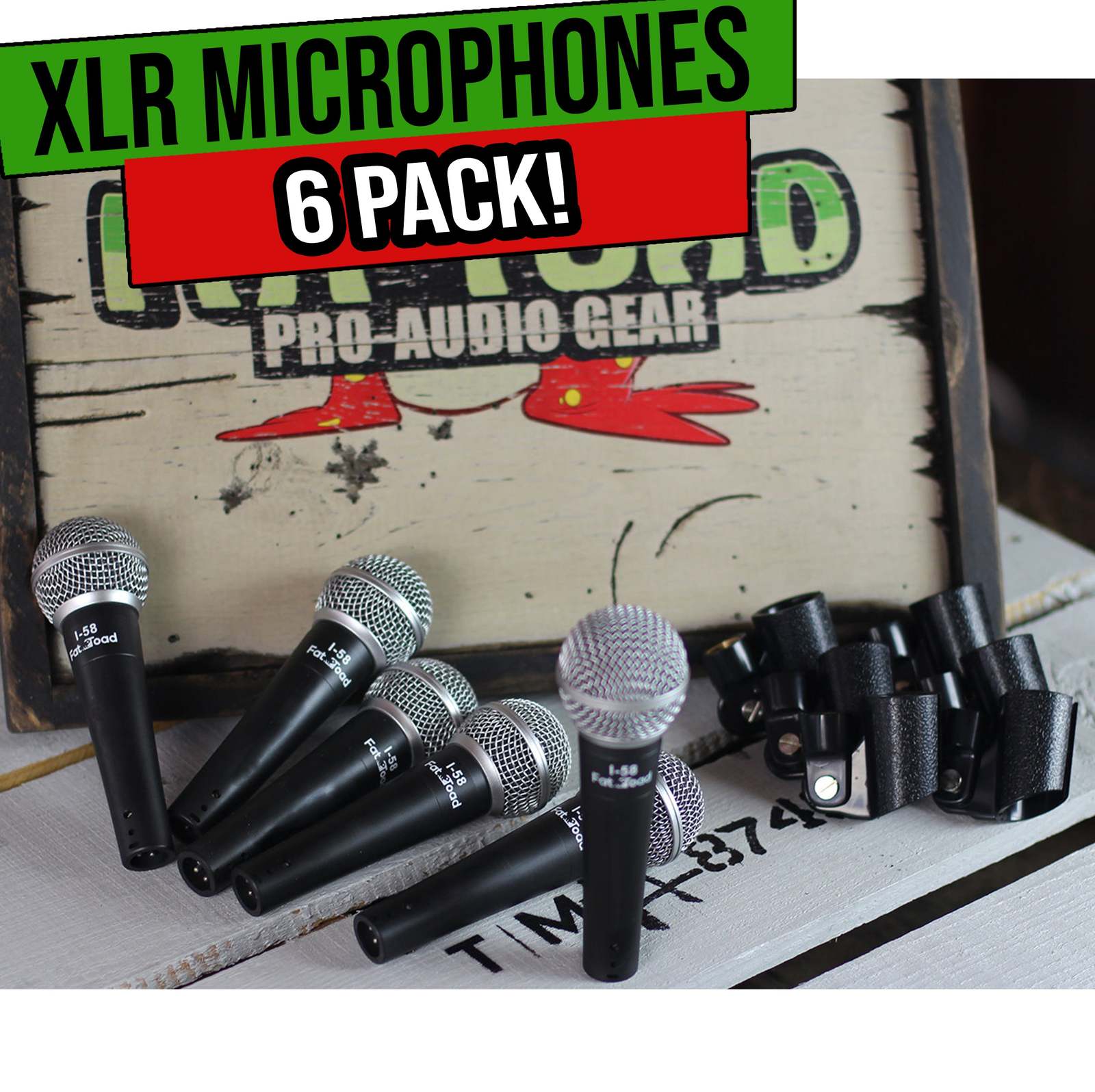 Professional Cardioid Dynamic Microphones & Clips (6 Pack) by FAT TOAD | Vocal H