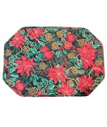 Vintage Christmas Quilted Set of 12 Placemats Red Poinsettia Pinecones. ... - $29.99