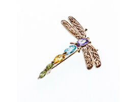 925 Sterling Silver Multi Gemstones "Dragonfly" Brooch - $39.61