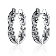 Authentic 925 Sterling Silver Twist Of Fate Hoop Earrings Clear CZ for Women Wed - £20.71 GBP