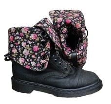 Dr Martens Triumph Boots Black Leather Fold Down Floral Lined Womens US ... - £117.34 GBP