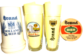 3 Brand Bier Limburg Netherlands Dutch Beer Glasses, Stein &amp; Coasters - $19.50