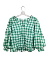 Women&#39;s Gingham Check 3/4 Puff Sleeve Voile V-Neck Top - A New Day Green M - £8.53 GBP