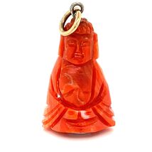 Colgante De Buda De Coral Tallado Vintage: Antiguo Chino Con Bail De Oro - $503.70