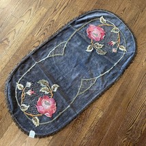 Table Topper Velvet Chenille Floral Embroidery Bullion Trim Victorian Antique - £129.47 GBP