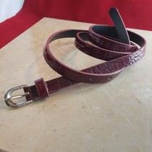 Ladies Belt - Thin Dark Red Belt with Silver Buckle - Croc Skin Pattern - £9.58 GBP