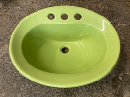 Vtg 70s 1975 Fresh Bright Apple Lime Green Chartreuse Drop In Bathroom Sink - £314.53 GBP