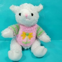 Goffa White Baby Lamb Floral Pink Sweater Removable Plush Stuffed Animal... - £14.89 GBP