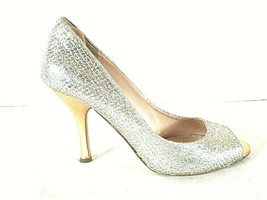 Nine West Gold Glitter Slip On Open Toe Pumps Heels Shoes Women&#39;s 10 M (SW21)pm2 - £18.14 GBP