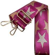 Hot Pink Fuchsia Tan Stars Adjustable Crossbody Bag Purse Guitar Strap - £19.73 GBP