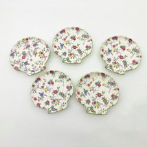 Vintage Scalloped Chintz Floral Shell Shaped Porcelain Plates Set of 5 - £21.64 GBP