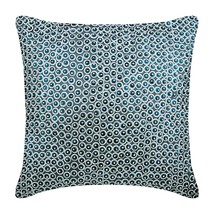 Blue Dotted Sequins 16&quot;x16&quot; Silk Pillows Cover, Metal Daze - £27.92 GBP+