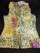 WOMENS RUFFLED SHIRT Ann Taylor Multi Colored Sleeveless Casual Button D... - $9.89