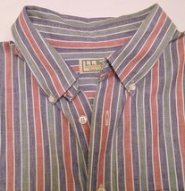 L. L. BEAN Men&#39;s SHIRT Striped Long Sleeve Navy Maroon Green USA made XL... - $34.95