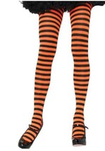 NEW Orange &amp; Black Stripe Opaque Footed Tights Nylons Pantyhose One Size... - $12.82