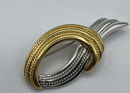 Pin/Brooch Monet Silver Gold Tone  Rivets create Ribbon Style Design 2.5 x 1 Ins - £10.99 GBP