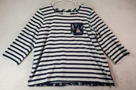 Alfred Dunner Shirt Womens Petite Medium Navy White Striped Boat Saints Print - £12.14 GBP