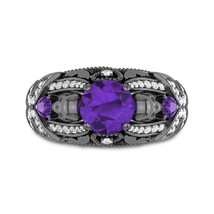 Black Engagement Skull Ring With Amethyst Stud Butterfly Adorned Engagement Ring - £111.08 GBP
