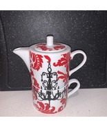 Rosanna Collectible 3 Piece Tea Pot White Red Paisley Chandelier- Rare - $20.00