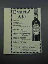 1897 Evans' Ale Ad - Full of Life, Bright and Sparkling - £14.62 GBP