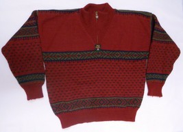 Dale Classic Norway Vintage Wool Sweater Winter Ski Maroon Zip Neck M/L - £62.91 GBP