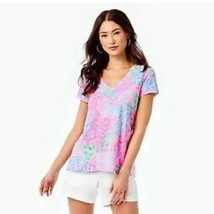 Lilly Pulitzer Etta Top V-neck Tee Prosecco Pink Seaing Things XL NWT - £30.75 GBP