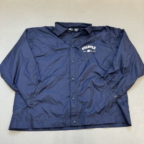 Vintage Starter Windbreaker Jacket Size Large Button Up Navy Blue Vented - $21.77