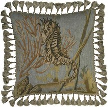 Aubusson Throw Pillow 20x20, Seahorse Water Coral, Cream Handwoven Wool - £311.91 GBP
