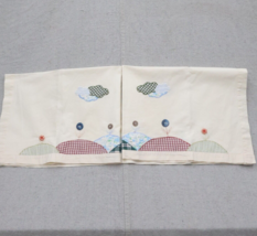 Vintage Curtains Panels Set Of 2 Cream Sun Clouds Flower Appliques Buttons - $24.00