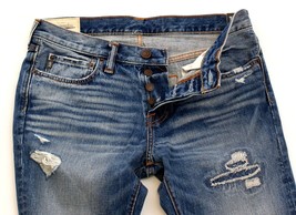 Abercrombie &amp; Fitch Blue Super Skinny Button Fly Destroyed Denim Jeans M... - $99.99