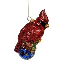 Cardinal on Red and Blue Ball Ornaments Polish Glass Christmas Ornament ... - $44.98