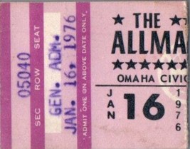 Allman Brothers Band Concert Ticket Stub January 16 1976 Omaha Nebraska - £48.66 GBP
