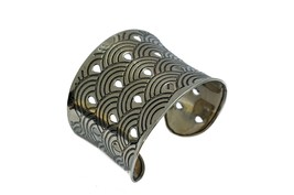 Tribal Wide Bracelet, Silver Ethnic Bangle,  Large Wrist Bracelet for Woman - £25.09 GBP