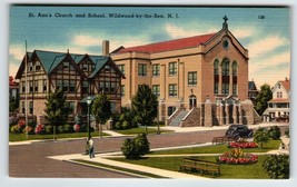 Wildwood New Jersey Postcard St Ann Roman Catholic Church Old Car Linen Unposted - £8.72 GBP